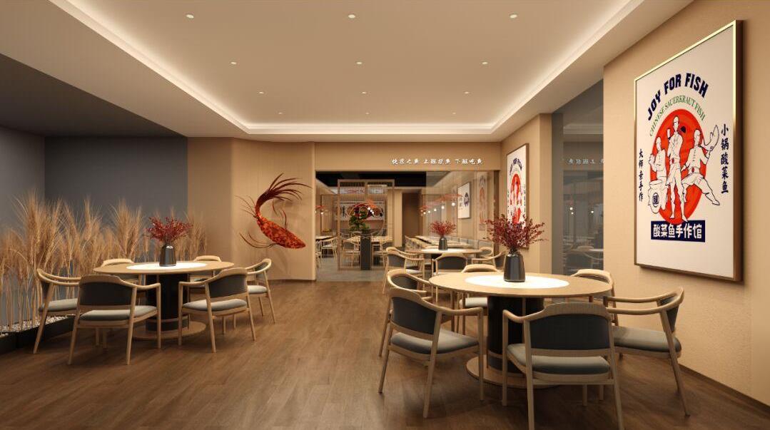 酸菜魚(yú)小型餐飲店裝修設(shè)計(jì)效果圖+實(shí)景案例