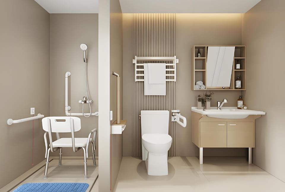 不銹鋼扶手加防滑瓷磚貼